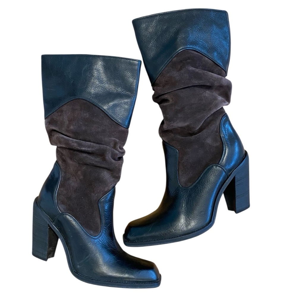 ANTONIO MELANI Slouchy Black and Brown Heeled Boots Sz 7.5